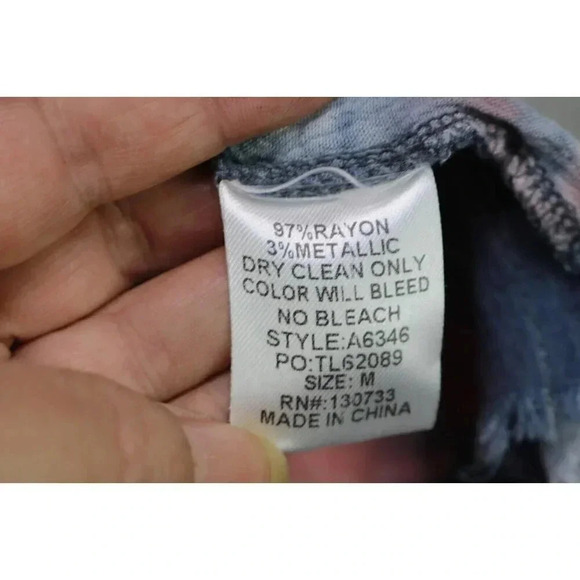 Umgee USA Tie Dyed Dress-Metallic Stripes-Frayed Hemline-Size Medium - Picture 6 of 8